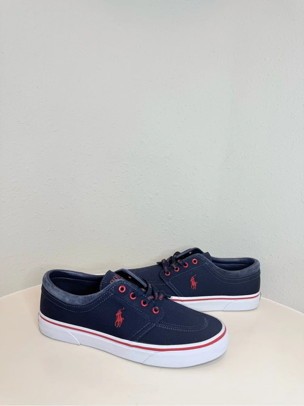 Polo Ralph Lauren Men’s Faxon X Pony Navy Red Canvas Sneakers Size 8 NWT